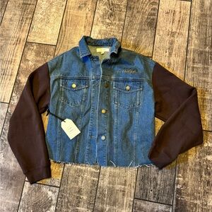 Women's Denim and Brown Sleeve Jean Jacket